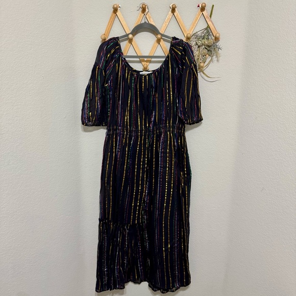 Apiece Apart Rainbow Metallic Stripe Midi Camellia Dress Size 4 - Picture 5 of 9